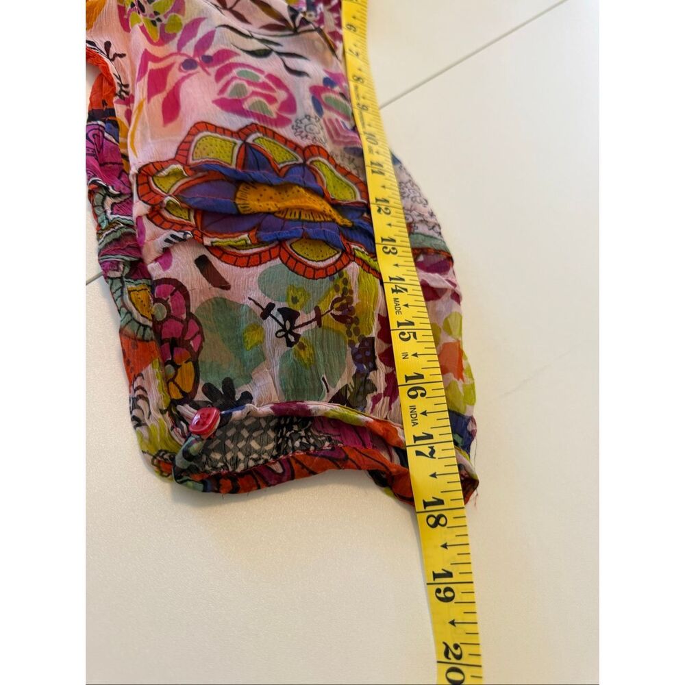 Casual Studio Top Multicolor Patchwork Look Semi Sheer Size L Whimsical, Retro - Picture 11 of 14